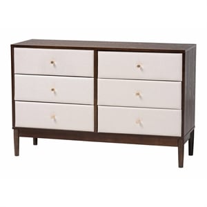 Baxton Studio Nikolai Beige Fabric and Wenge Brown Wood 6-Drawer Dresser