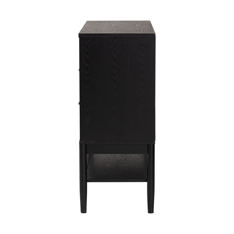 Baxton Studio Shirin Mid-Century Beige Fabric and Black Wood 6-Drawer Dresser