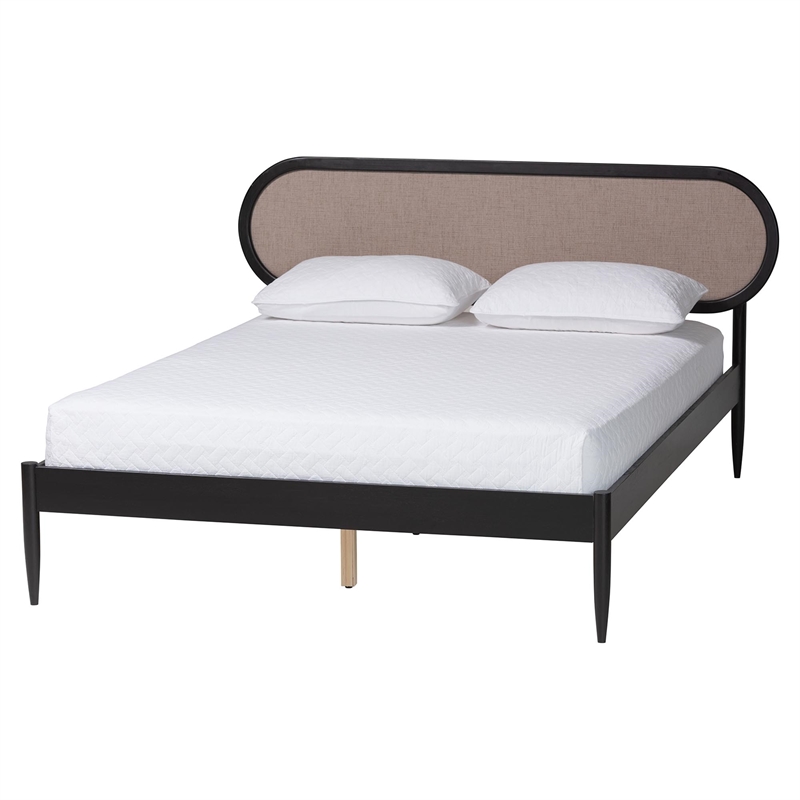 Baxton Studio Shirin Beige Fabric and Black Wood Queen 5-Piece Bedroom Set