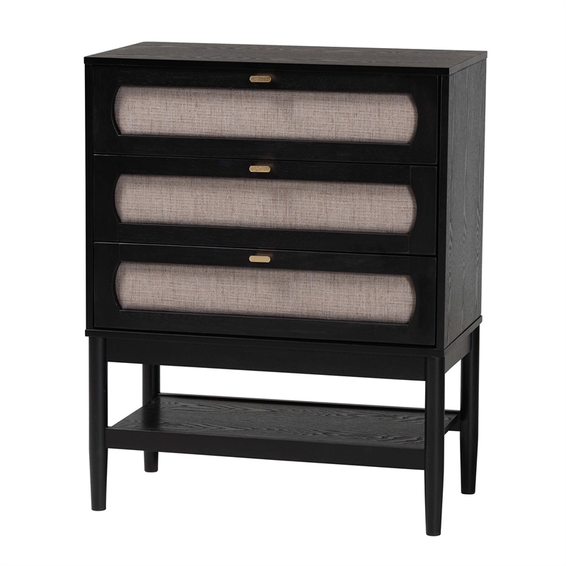 Baxton Studio Shirin Beige Fabric and Black Wood Queen 5-Piece Bedroom Set
