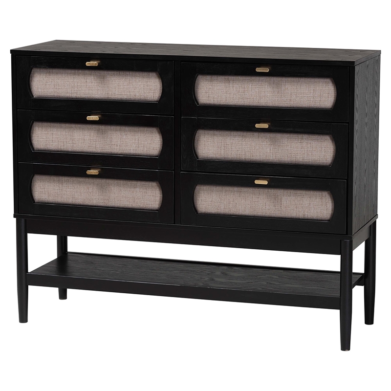 Baxton Studio Shirin Beige Fabric and Black Wood Queen 5-Piece Bedroom Set