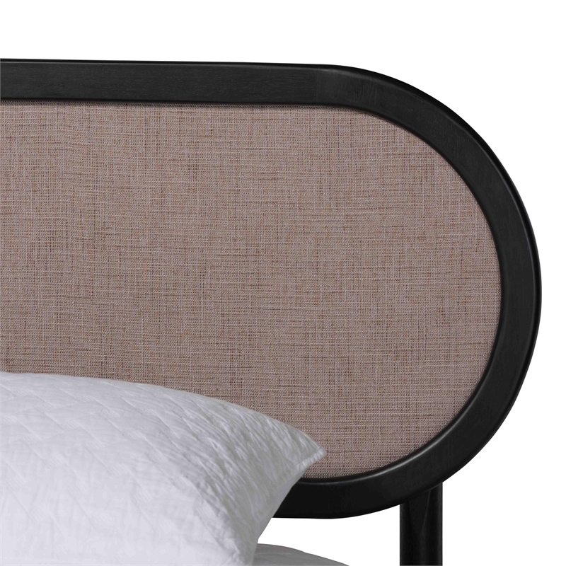 Baxton Studio Shirin Beige Fabric and Black Wood Queen 5-Piece Bedroom Set