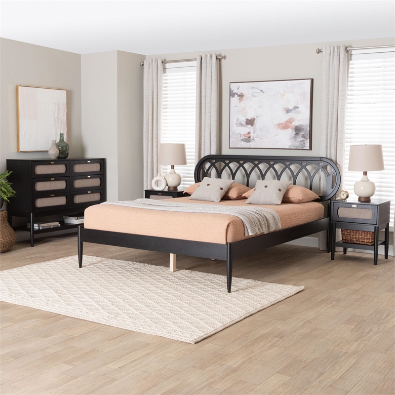 Baxton Studio Florica Art Deco Black Wood Queen 4-Piece Bedroom Set