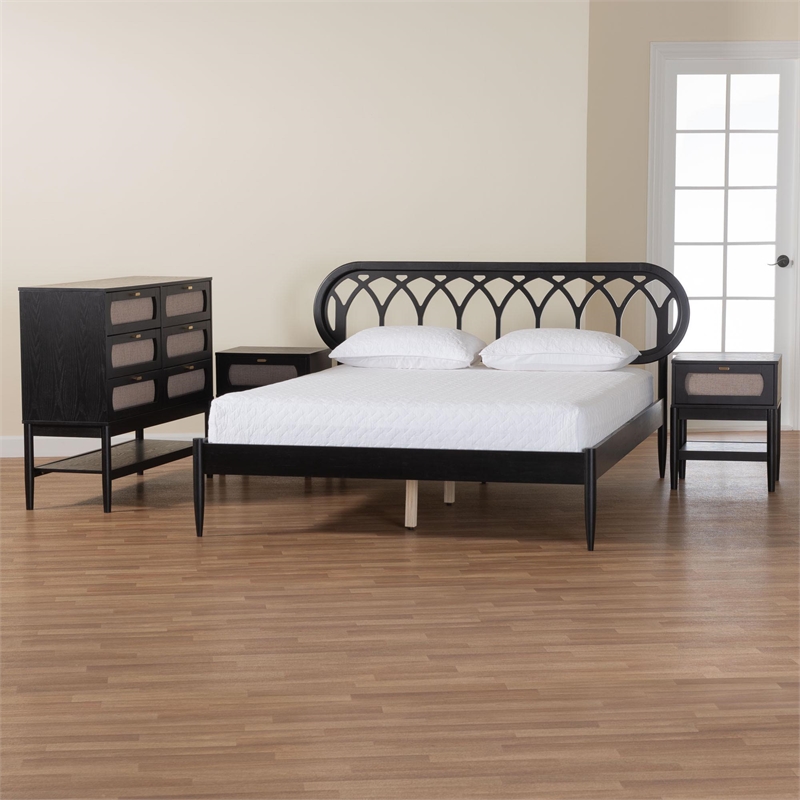 Baxton Studio Florica Art Deco Black Wood Queen 4-Piece Bedroom Set