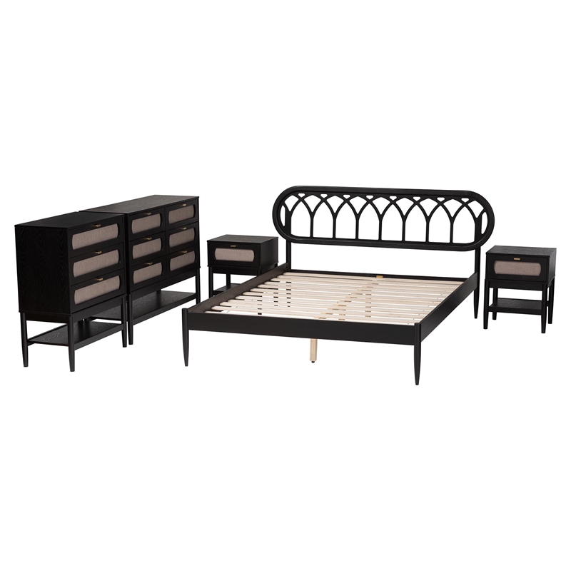 Baxton Studio Florica Art Deco Black Wood Queen 5-Piece Bedroom Set
