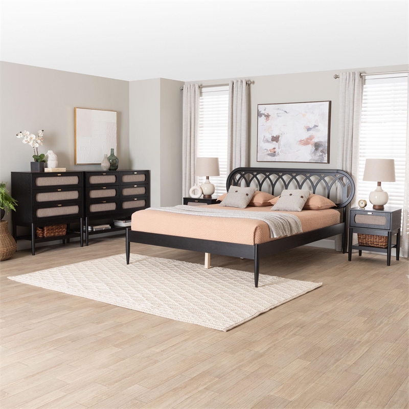 Baxton Studio Florica Art Deco Black Wood Queen 5-Piece Bedroom Set