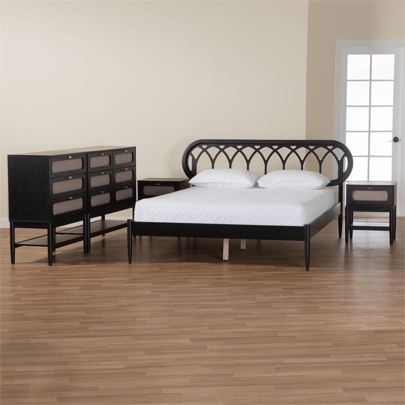Baxton Studio Florica Art Deco Black Wood Queen 5-Piece Bedroom Set