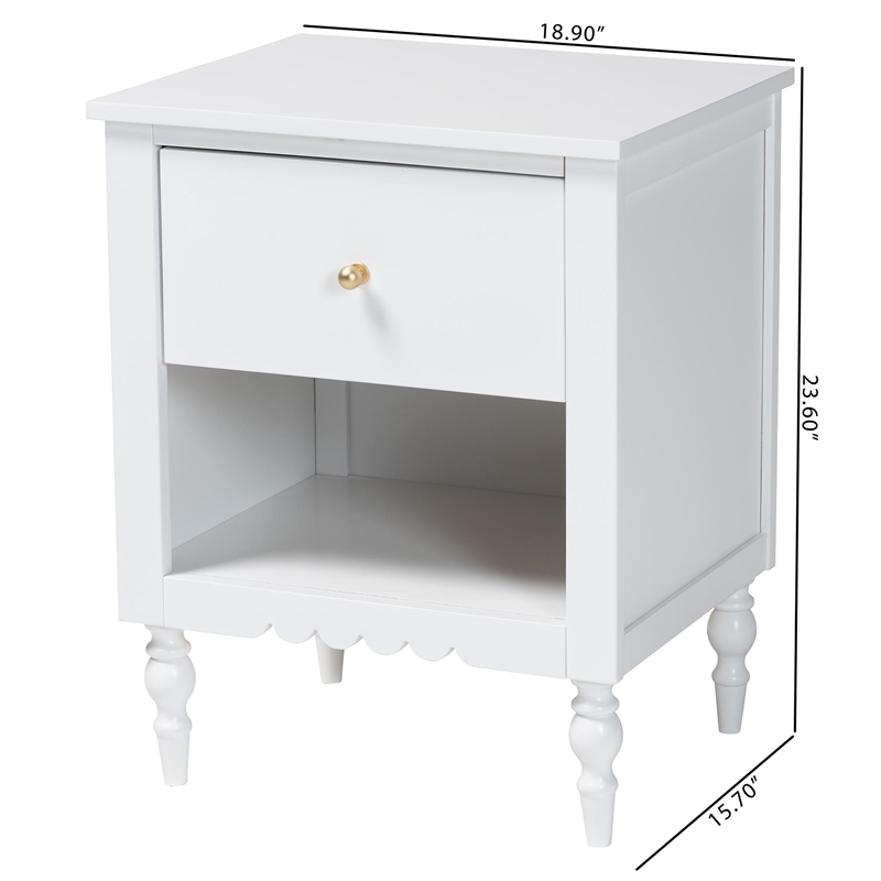 Baxton Studio Roni Modern White Wood 1-Drawer Nightstand with Scalloped Edges