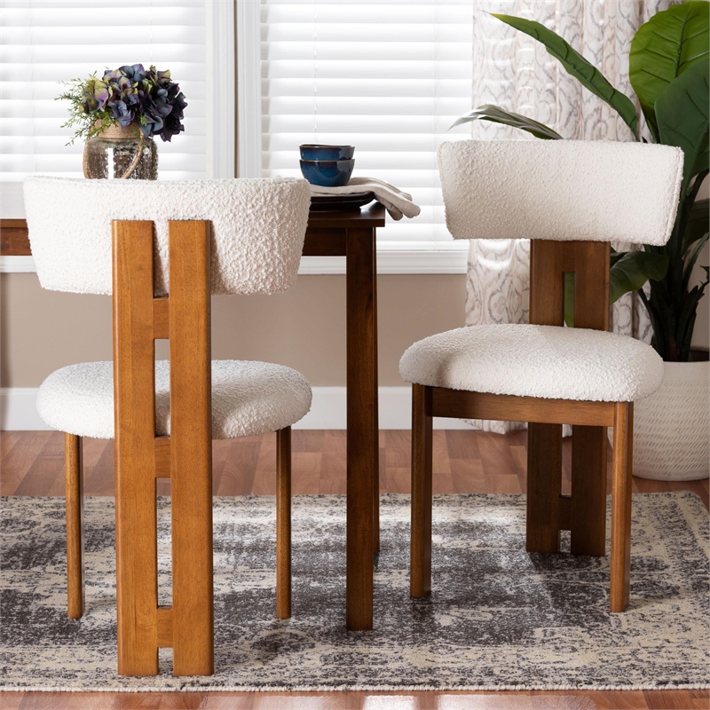 Baxton Studio Kyren Modern Cream Boucle 2-Piece Dining Chair Set