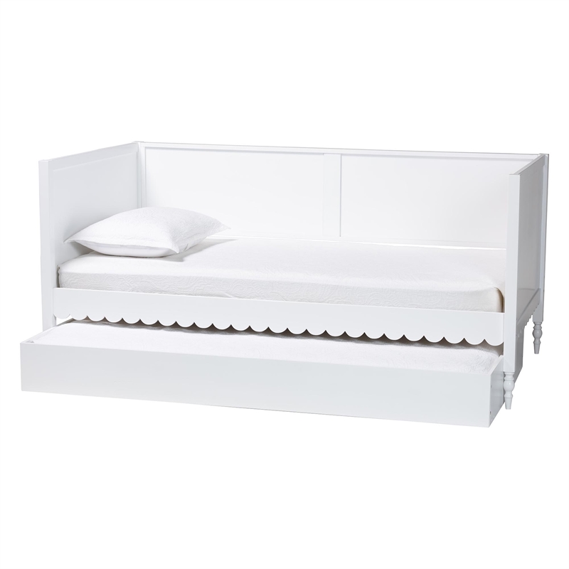 Baxton Studio Roni Modern White Scalloped Wood Twin Daybed with Trundle