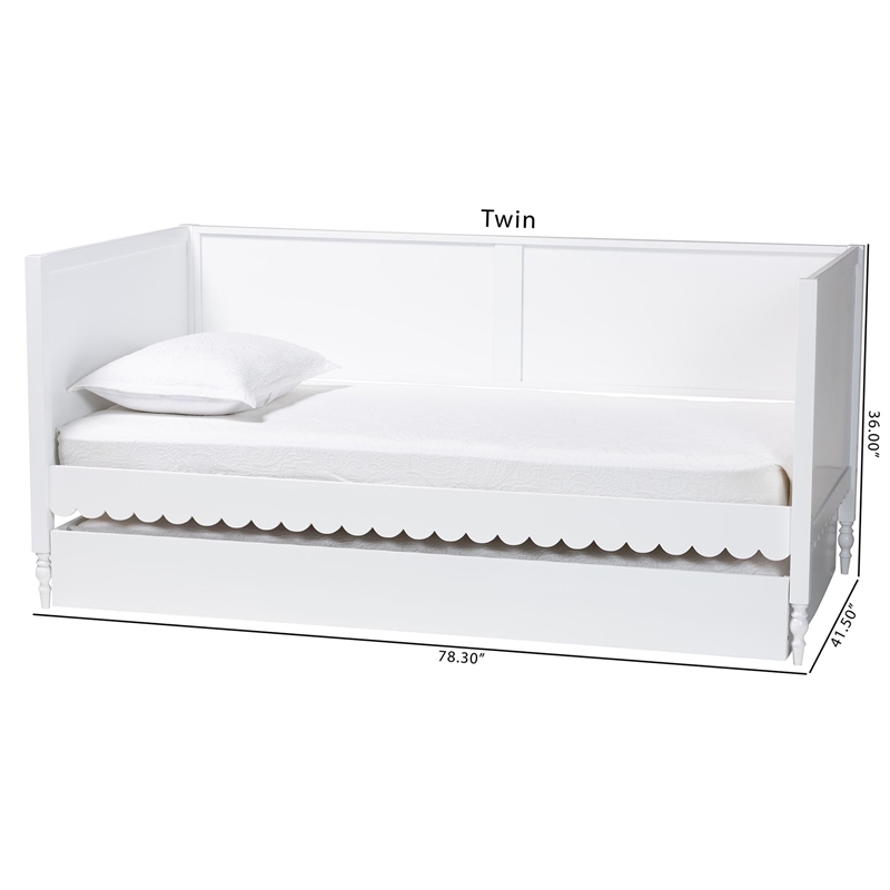 Baxton Studio Roni Modern White Scalloped Wood Twin Daybed with Trundle