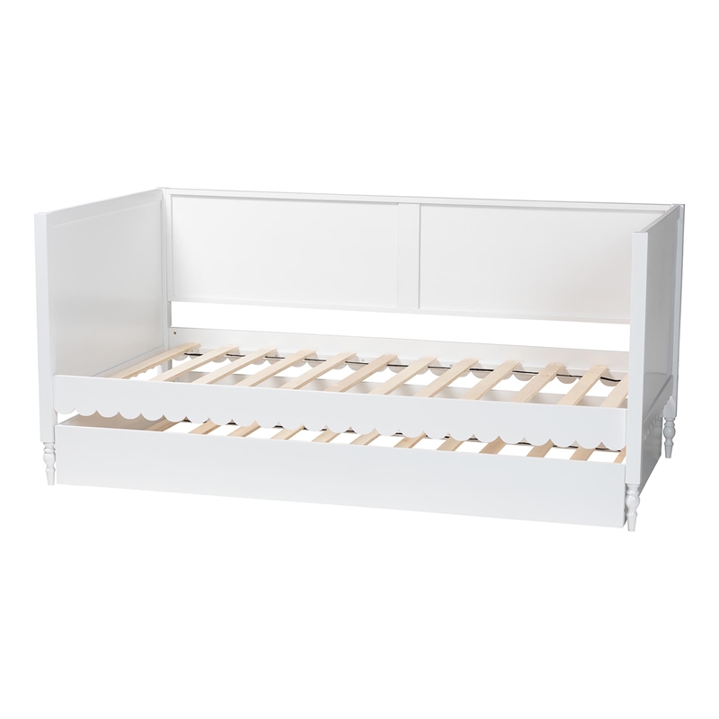 Baxton Studio Roni Modern White Scalloped Wood Twin Daybed with Trundle