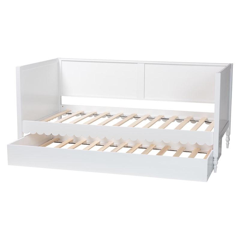 Baxton Studio Roni Modern White Scalloped Wood Twin Daybed with Trundle