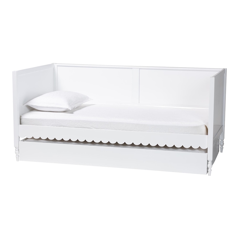 Baxton Studio Roni Modern White Scalloped Wood Twin Daybed with Trundle