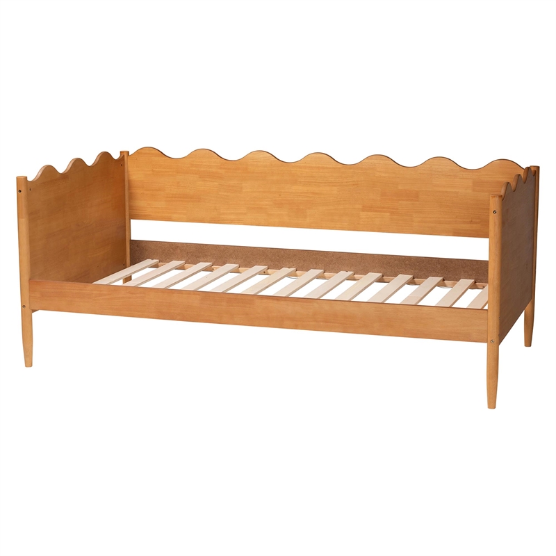 Baxton Studio Malaya Modern Oak Brown Wood Twin Daybed with Scalloped Edges