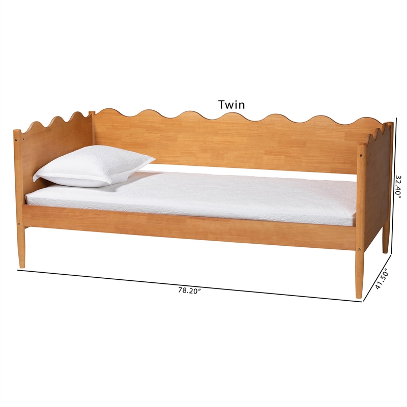 Baxton Studio Malaya Modern Oak Brown Wood Twin Daybed with Scalloped Edges