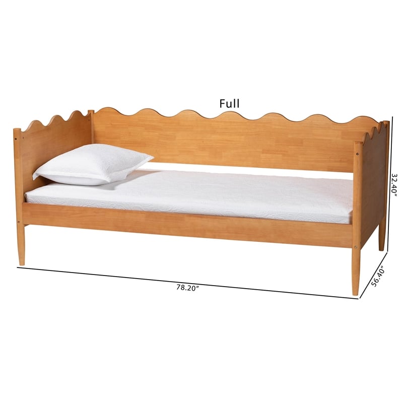 Baxton Studio Malaya Modern Oak Brown Wood Full Daybed with Scalloped Edges