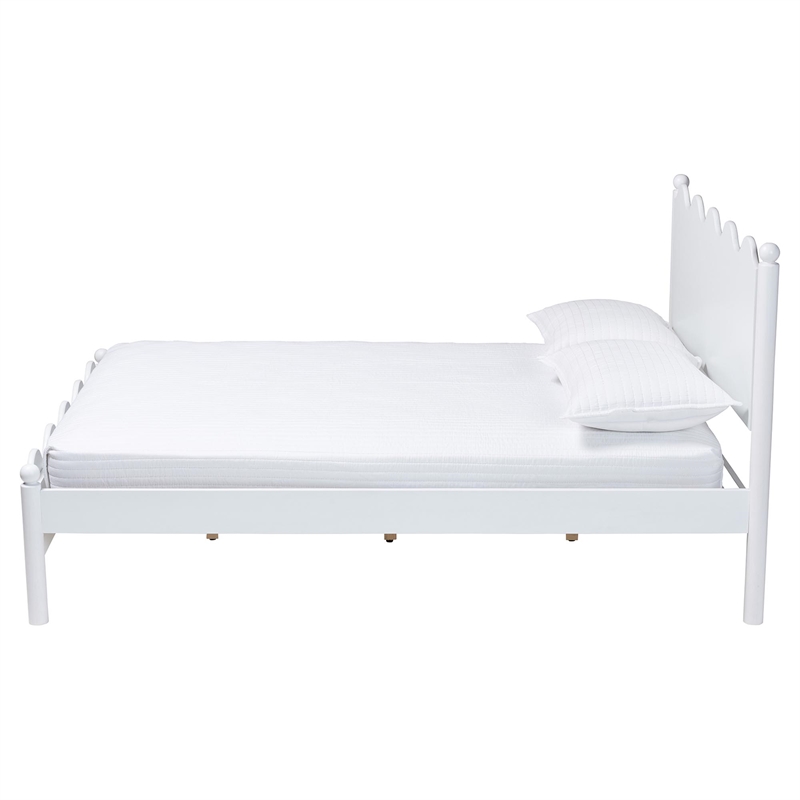 Baxton Studio Malaya Modern White Wood Full Platform Bed with Scalloped Edges