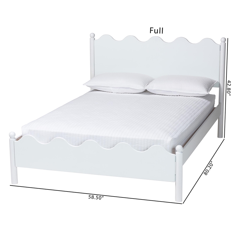 Baxton Studio Malaya Modern White Wood Full Platform Bed with Scalloped Edges