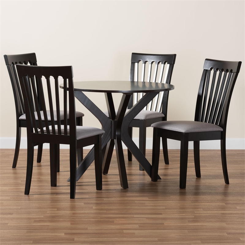 Baxton Studio Lore Modern Grey Fabric and Dark Brown Wood 5-Piece Dining Set