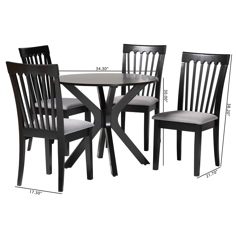 Baxton Studio Lore Modern Grey Fabric and Dark Brown Wood 5-Piece Dining Set