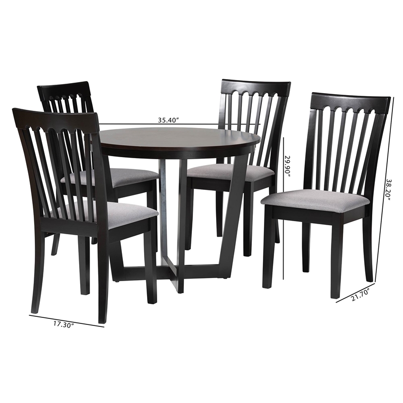 Baxton Studio Nellie Modern Grey Fabric and Dark Brown Wood 5-Piece Dining Set