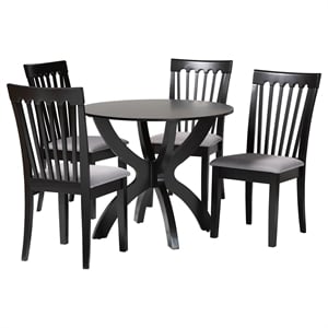 Baxton Studio Bailey Grey Fabric and Dark Brown Wood 5-Piece Dining Set
