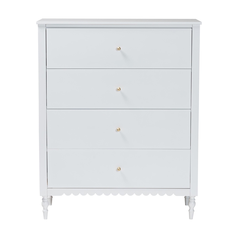 Baxton Studio Roni Modern White Wood 4-Drawer Chest with Scalloped Edges