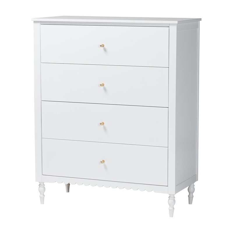 Baxton Studio Roni White Wood 4-Piece Full Bedroom Set with Scalloped Edges