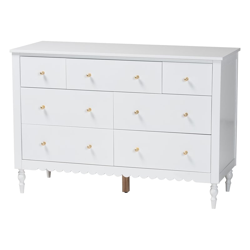 Baxton Studio Roni White Wood 4-Piece Full Bedroom Set with Scalloped Edges
