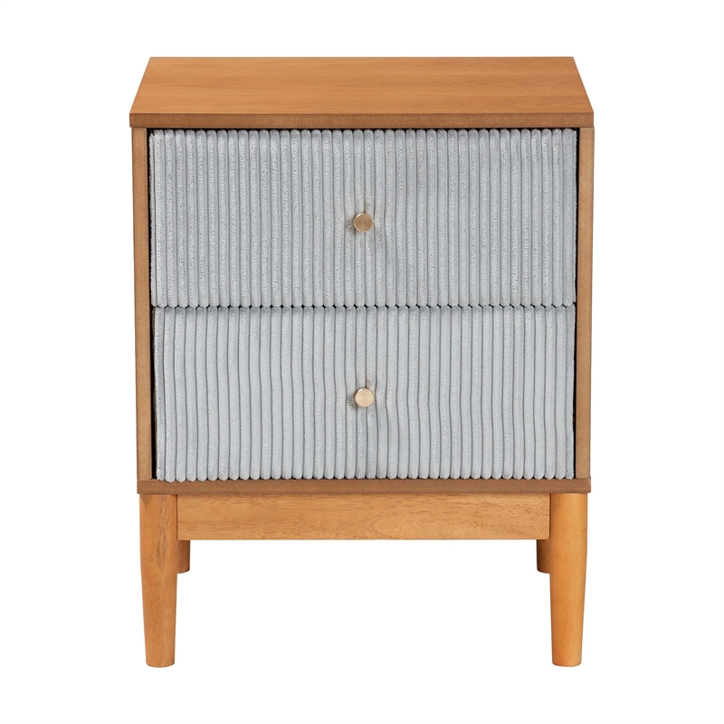 Baxton Studio Taylin Gray Corduroy and Oak Brown Wood 2-Drawer Nightstand