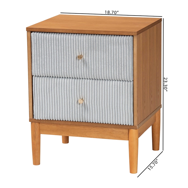 Baxton Studio Taylin Gray Corduroy and Oak Brown Wood 2-Drawer Nightstand