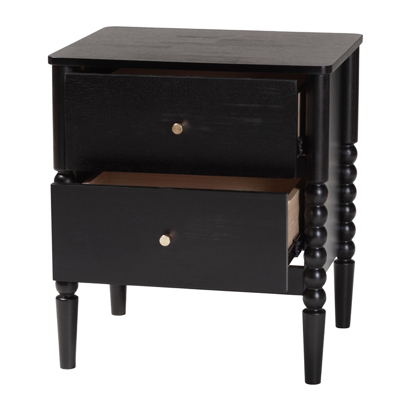 Baxton Studio Lucera Mid-Century Black 2-Drawer Bobbin Nightstand