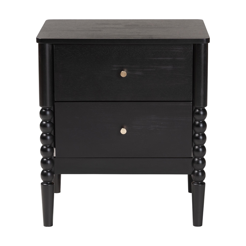 Baxton Studio Lucera Mid-Century Black 2-Drawer Bobbin Nightstand