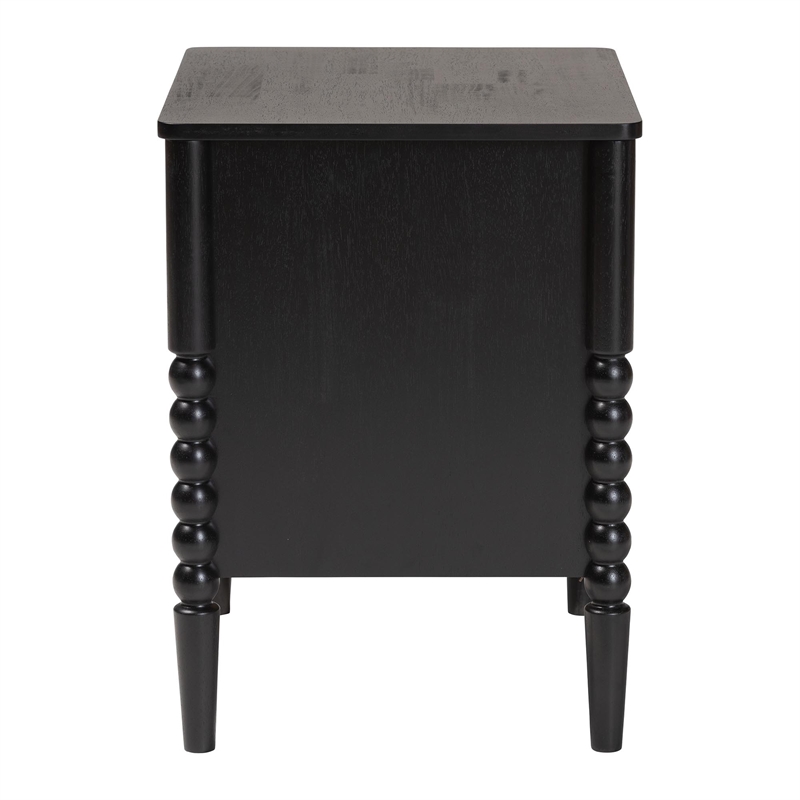 Baxton Studio Lucera Mid-Century Black 2-Drawer Bobbin Nightstand