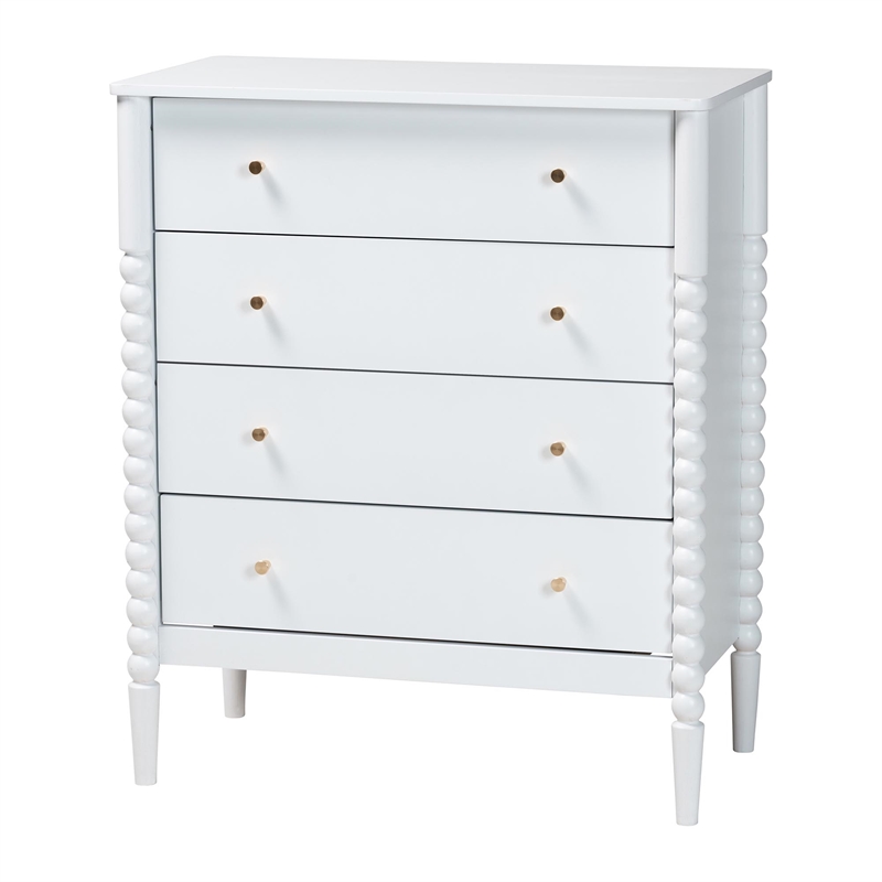 Baxton Studio Lucera Mid-Century White Bobbin Wood 4-Drawer Chest