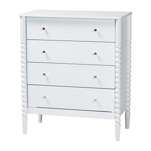 Baxton Studio Lucera Mid-Century White Bobbin Wood 4-Drawer Chest
