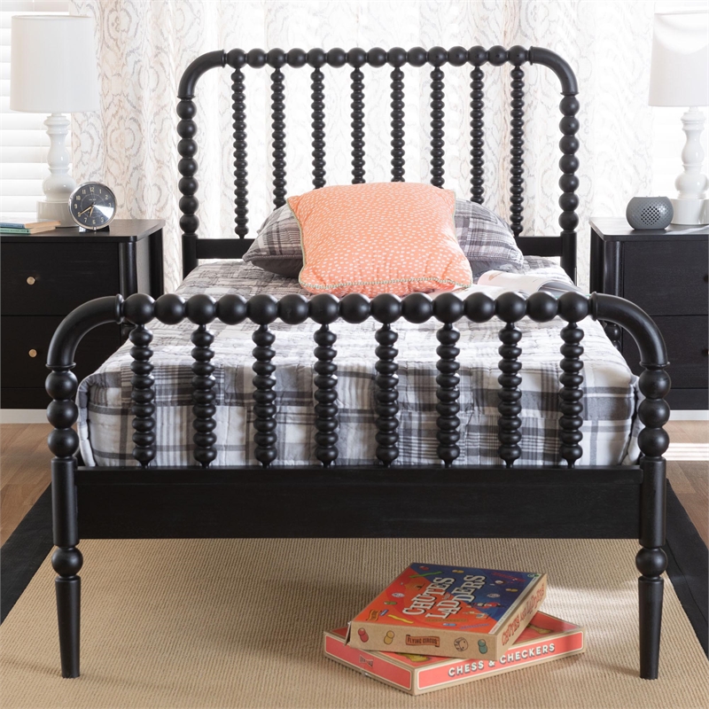 Baxton Studio Lucera Mid-Century Black Twin Size Bobbin Bed