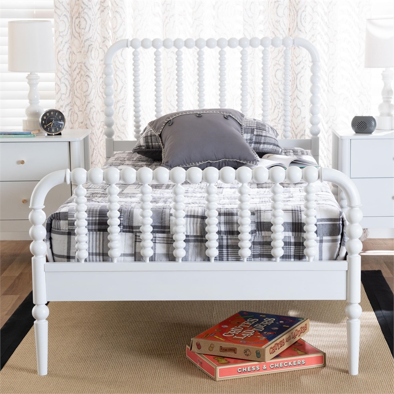 Baxton Studio Lucera Mid-Century White Twin Size Bobbin Bed