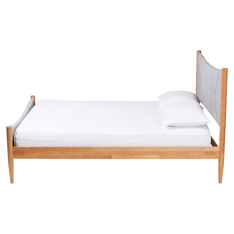 Baxton Studio Taylin Mid-Century Gray Corduroy and Oak Brown Wood Queen Bed