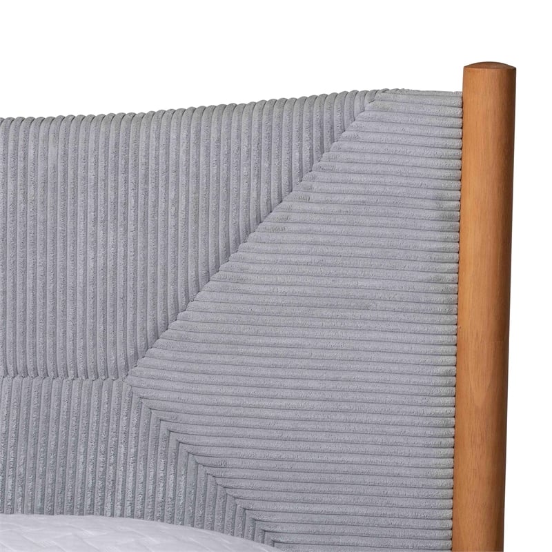 Baxton Studio Taylin Mid-Century Gray Corduroy and Oak Brown Wood Queen Bed