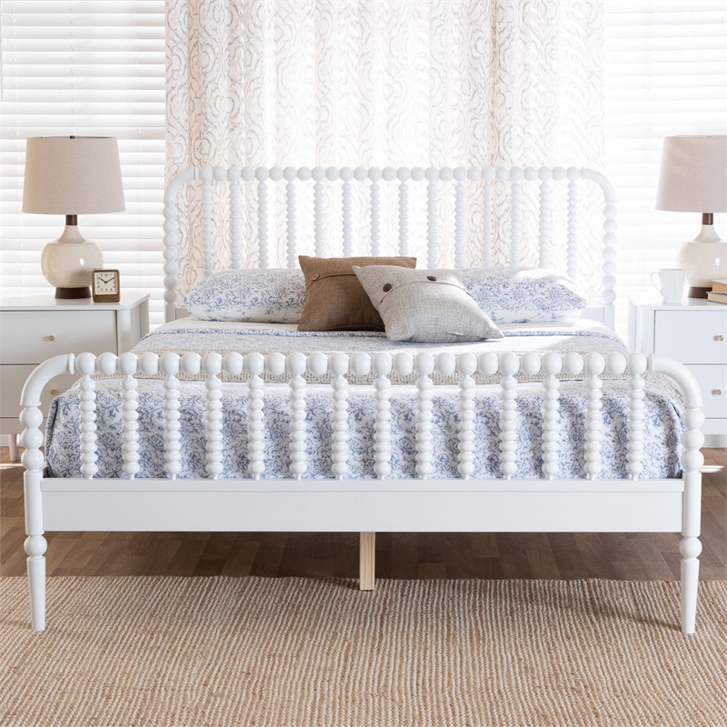 Baxton Studio Lucera Mid-Century White Full Size Bobbin Bed