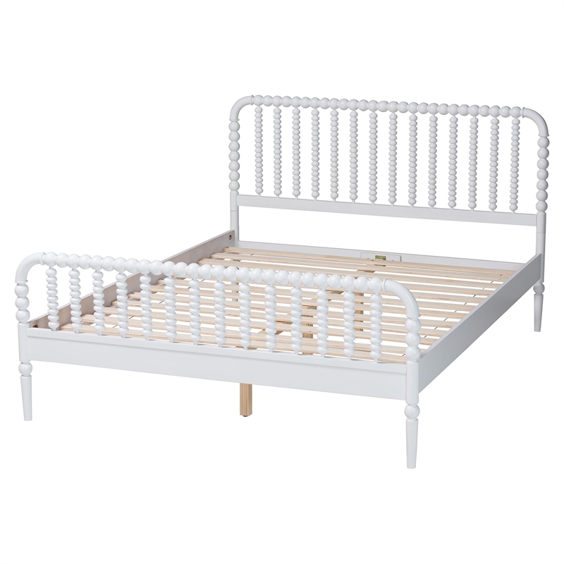 Baxton Studio Lucera Mid-Century White Queen Size Bobbin Bed