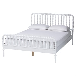 Baxton Studio Lucera Mid-Century White Queen Size Bobbin Bed