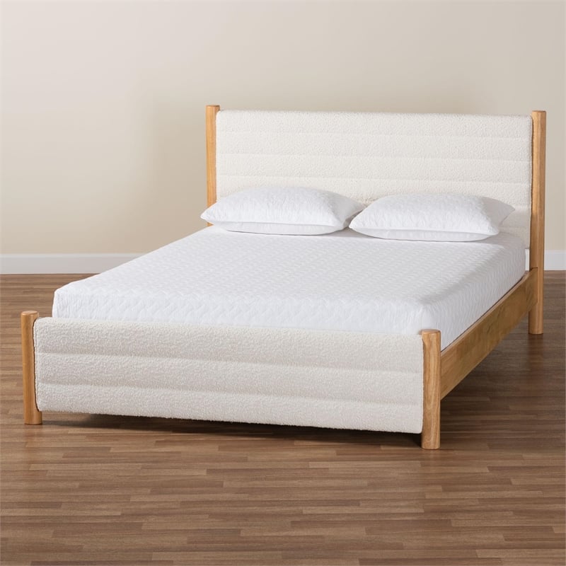 Baxton Studio Eilert Modern Cream Boucle and Oak Brown Wood Queen Bed