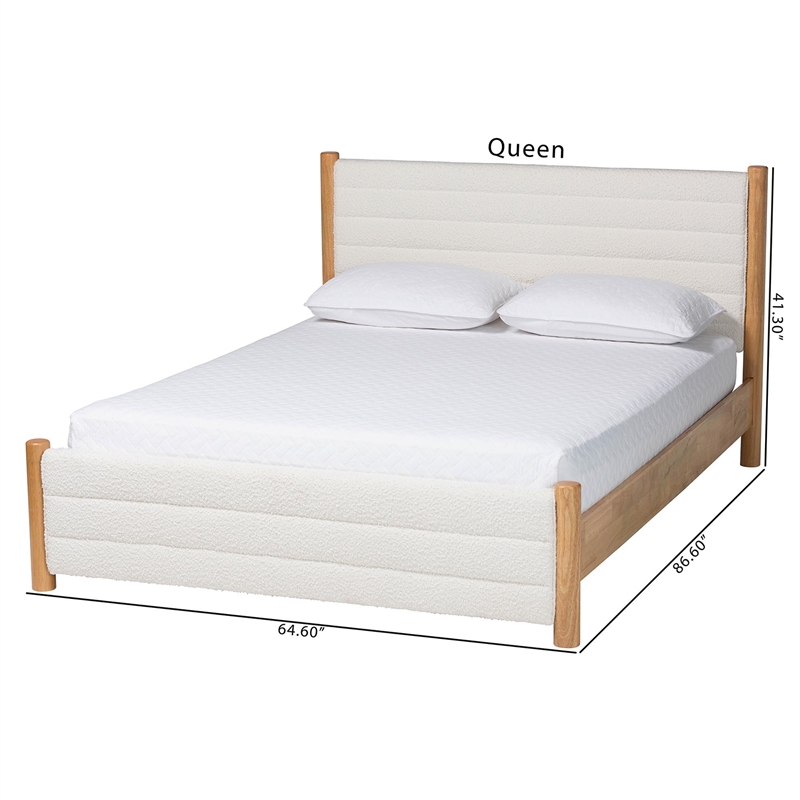 Baxton Studio Eilert Modern Cream Boucle and Oak Brown Wood Queen Bed