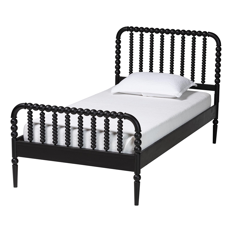 Baxton Studio Lucera Mid-Century Black Full Size 3-Piece Bobbin Bedroom Set