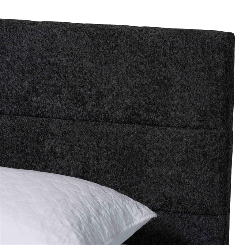 Baxton Studio Mariette Dark Gray Teddy Fabric and Walnut Brown Wood Queen Bed