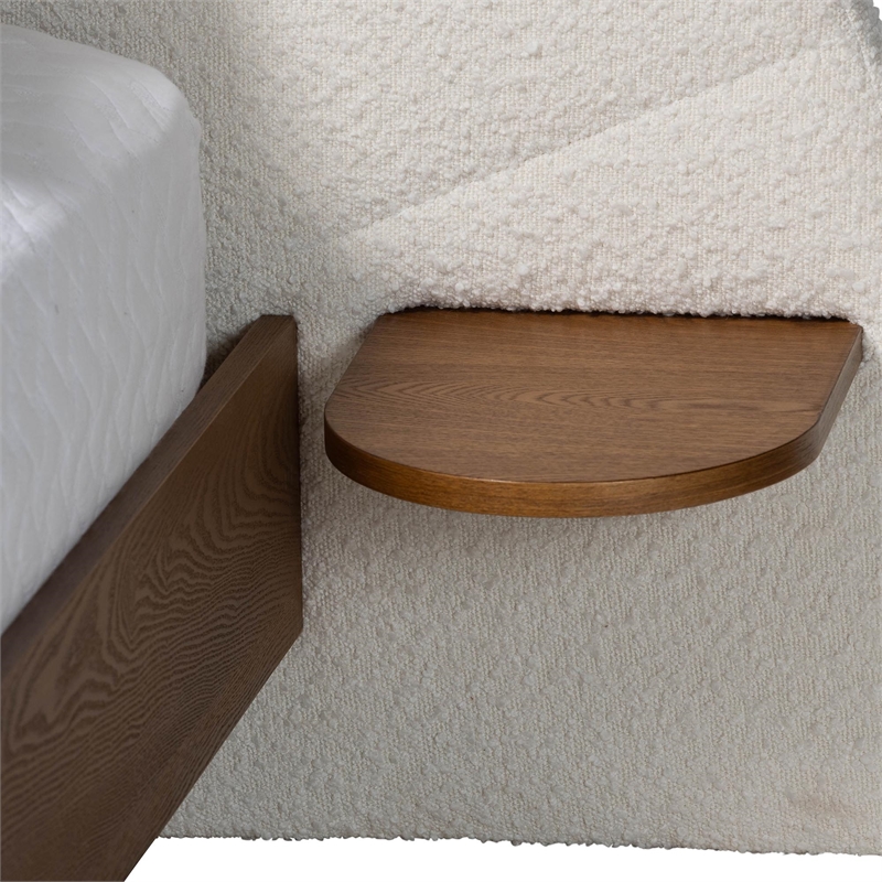 Baxton Studio Bernice Japandi Cream Boucle and Walnut Brown Wood Queen Bed