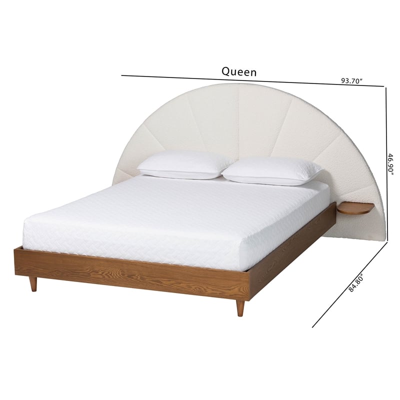 Baxton Studio Bernice Japandi Cream Boucle and Walnut Brown Wood Queen Bed